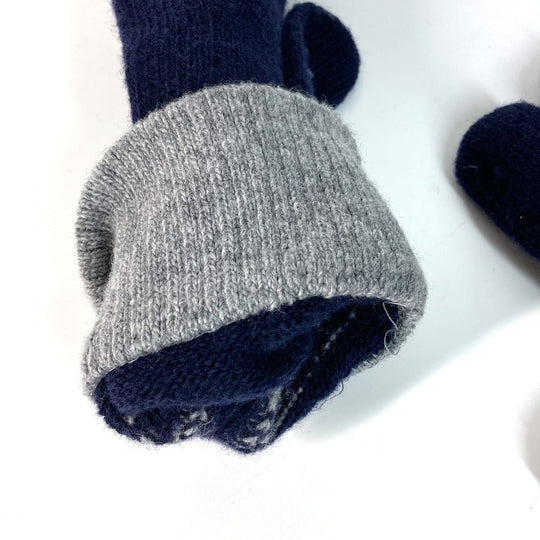 FENDI gloves FXY010 wool Navy Check FF Bicolor logo Women Used Authentic