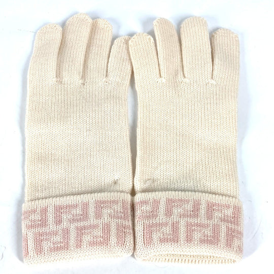 FENDI gloves wool pink Zucca Women Used Authentic