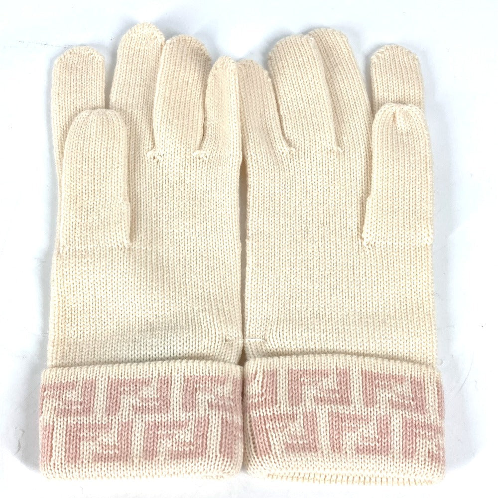 FENDI gloves wool pink Zucca Women Used Authentic