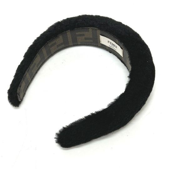 FENDI hair accessory fur black Hair band head band boa zucca Women Used Authentic