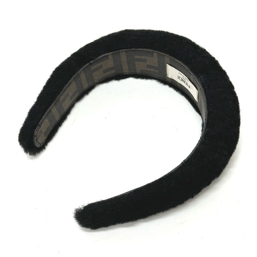 FENDI hair accessory fur black Hair band head band boa zucca Women Used Authentic