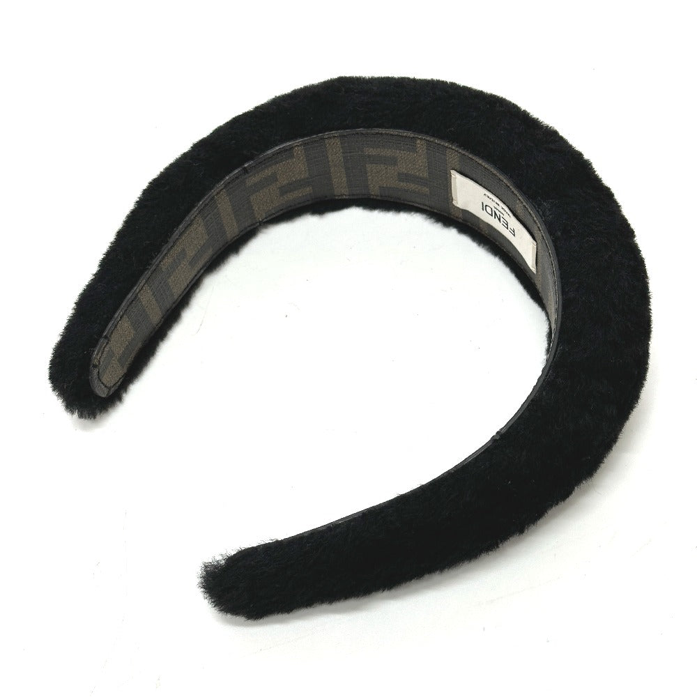 FENDI hair accessory fur black Hair band head band boa zucca Women Used Authentic