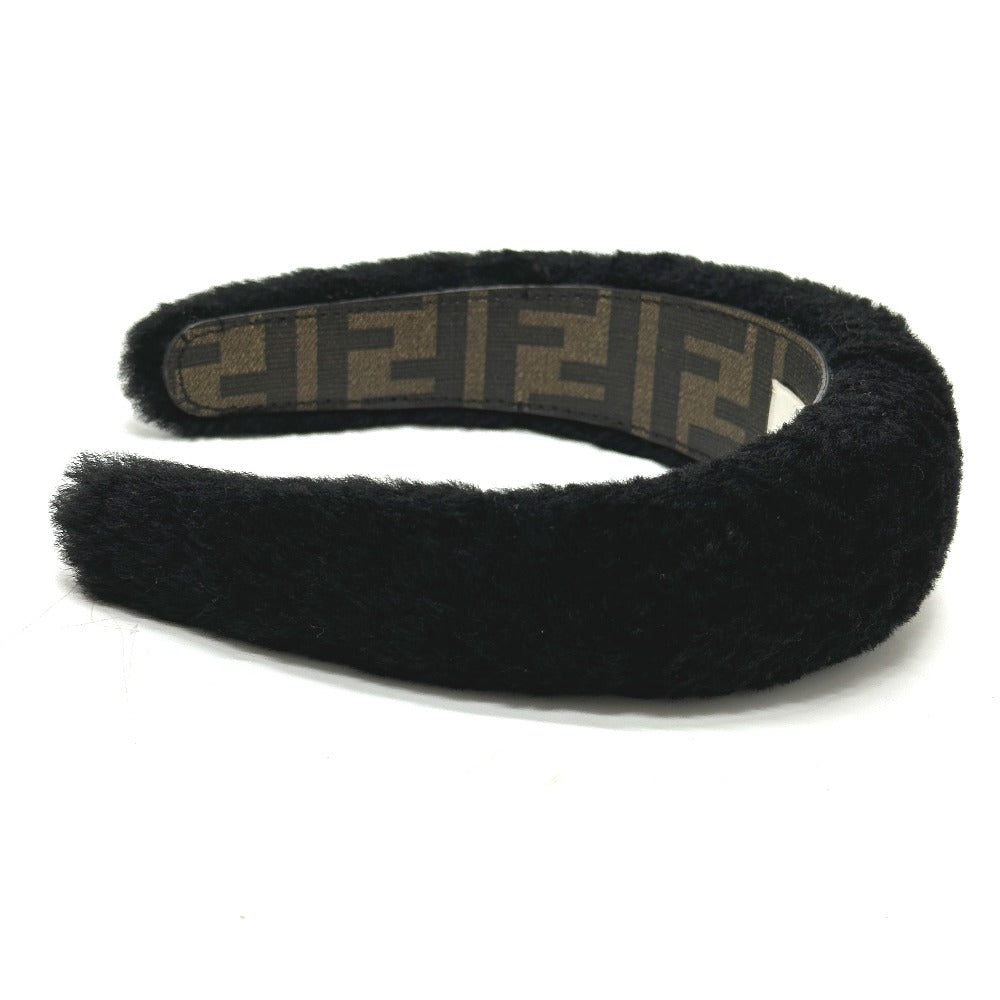 FENDI hair accessory fur black Hair band head band boa zucca Women Used Authentic