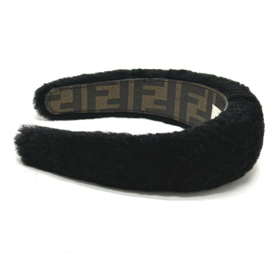 FENDI hair accessory fur black Hair band head band boa zucca Women Used Authentic