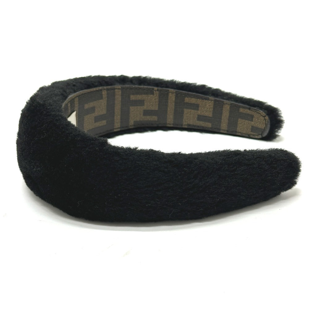 FENDI hair accessory fur black Hair band head band boa zucca Women Used Authentic
