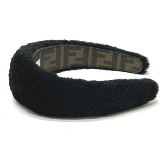FENDI hair accessory fur black Hair band head band boa zucca Women Used Authentic