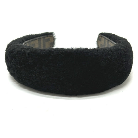 FENDI hair accessory fur black Hair band head band boa zucca Women Used Authentic