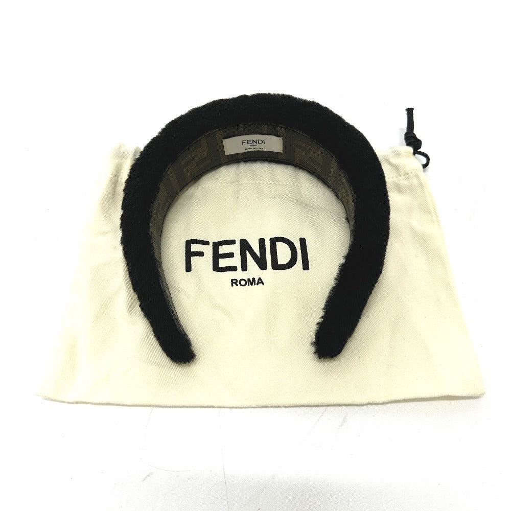 FENDI hair accessory fur black Hair band head band boa zucca Women Used Authentic
