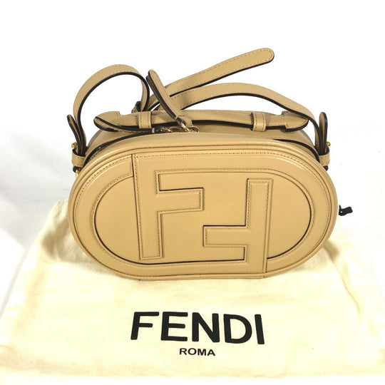 FENDI Shoulder Bag 8BS058 leather beige Pochette Crossbody Camera Case Small Olock Women Used Authentic
