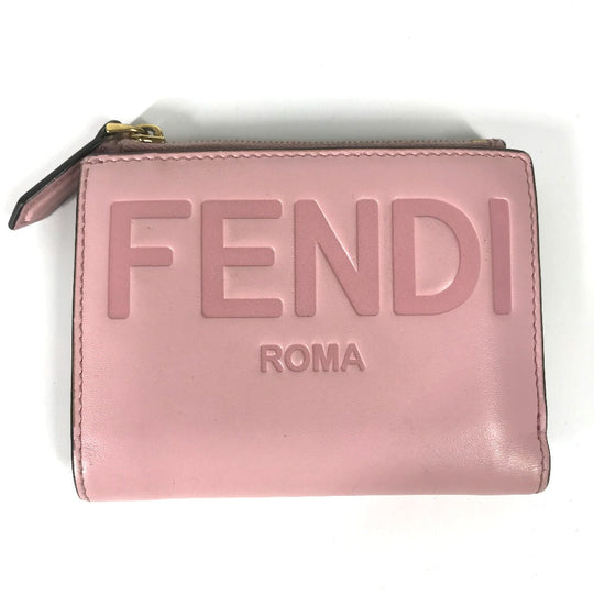 FENDI Folded wallet 8M0447 leather pink logo Women Used Authentic