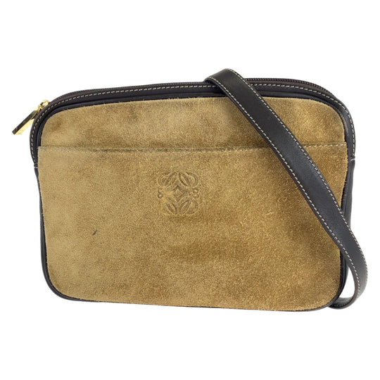 LOEWE Shoulder Bag Suede, Leather Brown Crossbody Shoulder Bag Pochette Camera Bag anagram Women Used Authentic