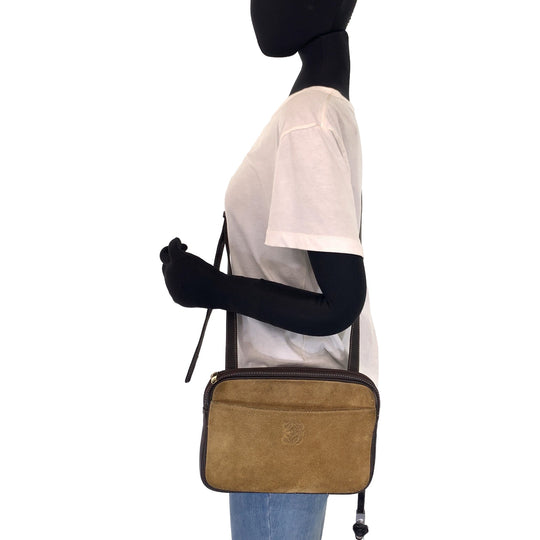 LOEWE Shoulder Bag Suede, Leather Brown Crossbody Shoulder Bag Pochette Camera Bag anagram Women Used Authentic