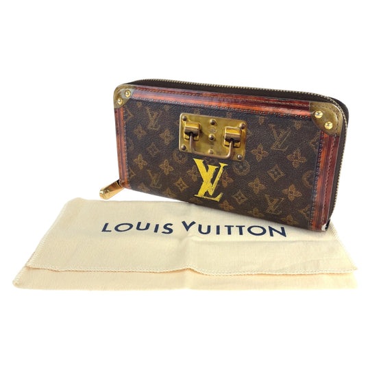 LOUIS VUITTON Long Wallet Purse M52746 Monogram canvas Brown Gold Metal Long Wallet Purse Zip Around monogram trunk time Zippy wallet Women Used Authentic