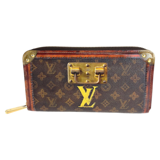 LOUIS VUITTON Long Wallet Purse M52746 Monogram canvas Brown Gold Metal Long Wallet Purse Zip Around monogram trunk time Zippy wallet Women Used Authentic