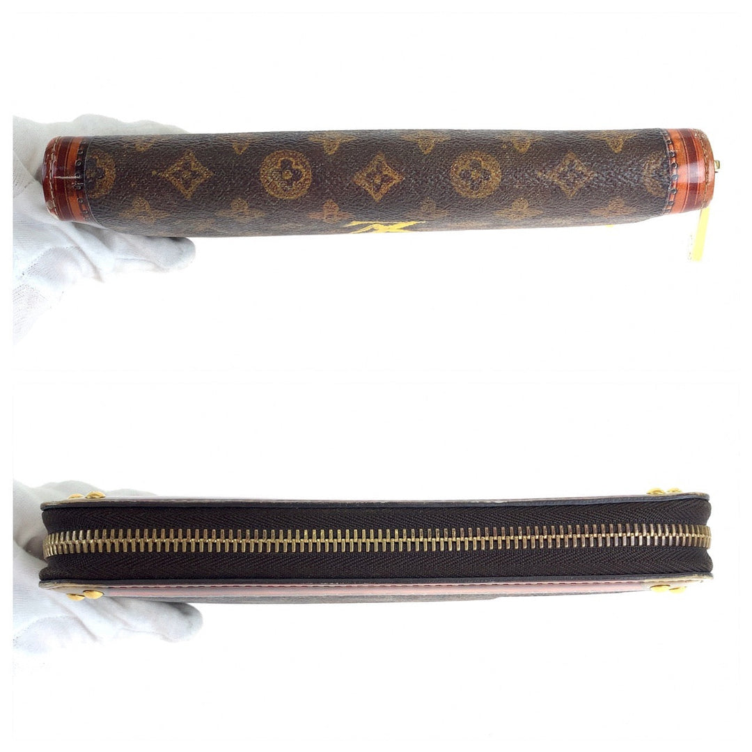 LOUIS VUITTON Long Wallet Purse M52746 Monogram canvas Brown Gold Metal Long Wallet Purse Zip Around monogram trunk time Zippy wallet Women Used Authentic