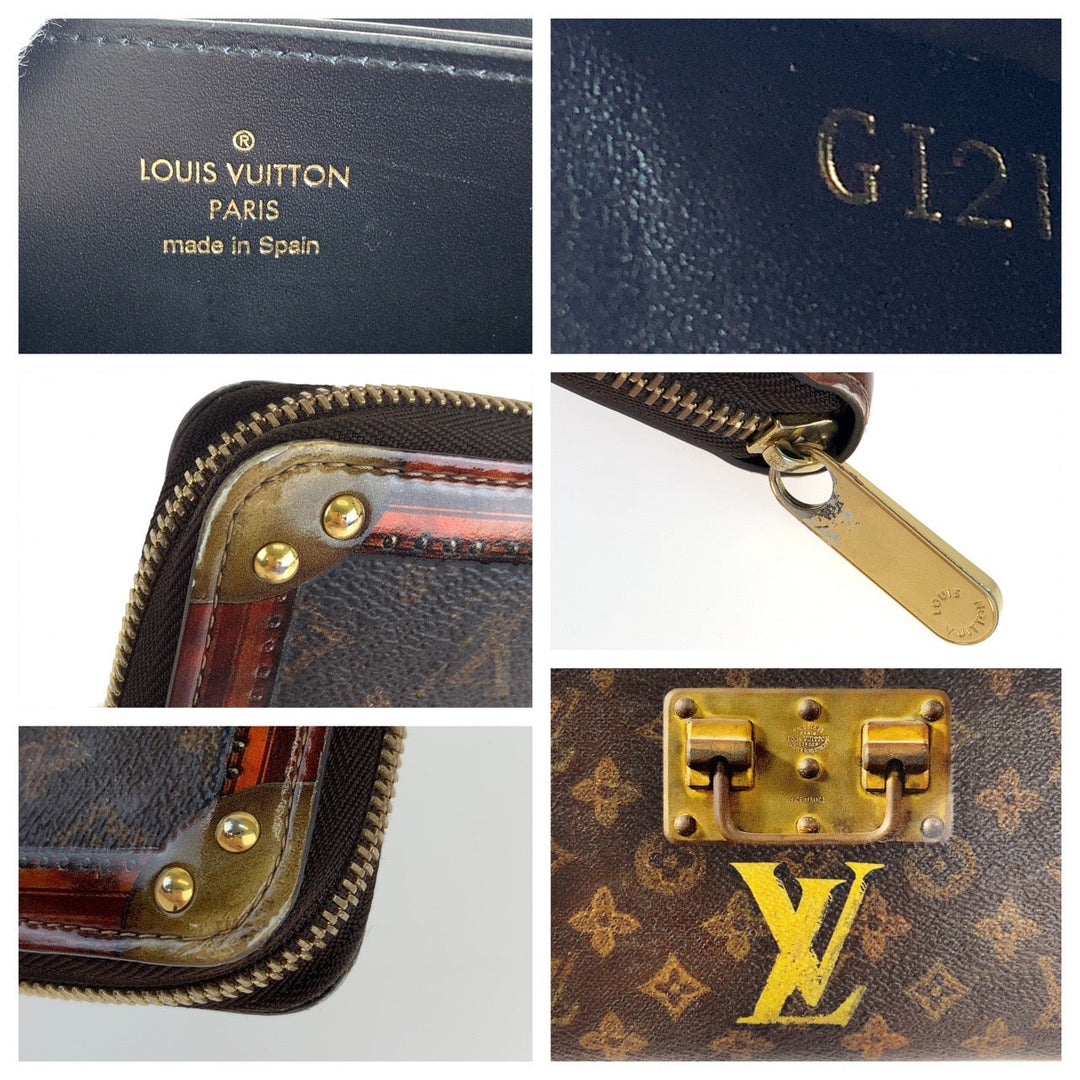 LOUIS VUITTON Long Wallet Purse M52746 Monogram canvas Brown Gold Metal Long Wallet Purse Zip Around monogram trunk time Zippy wallet Women Used Authentic