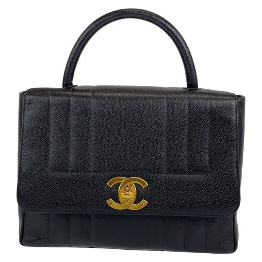 CHANEL Handbag Caviar skin Black GoldMetal Top handle handbag COCO Mark Turnlock Mademoiselle Women Used Authentic