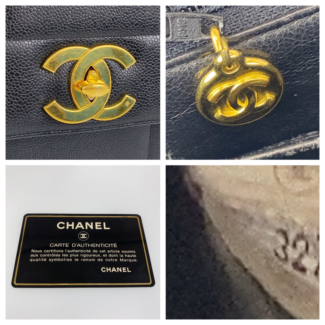CHANEL Handbag Caviar skin Black GoldMetal Top handle handbag COCO Mark Turnlock Mademoiselle Women Used Authentic