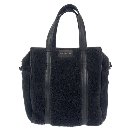 BALENCIAGA Tote Bag 452458 Leather, Mouton Black Silver Metal 2way Tote Bag Handbag Shoulder Bag Unisex Bazaar shopper Women Used Authentic