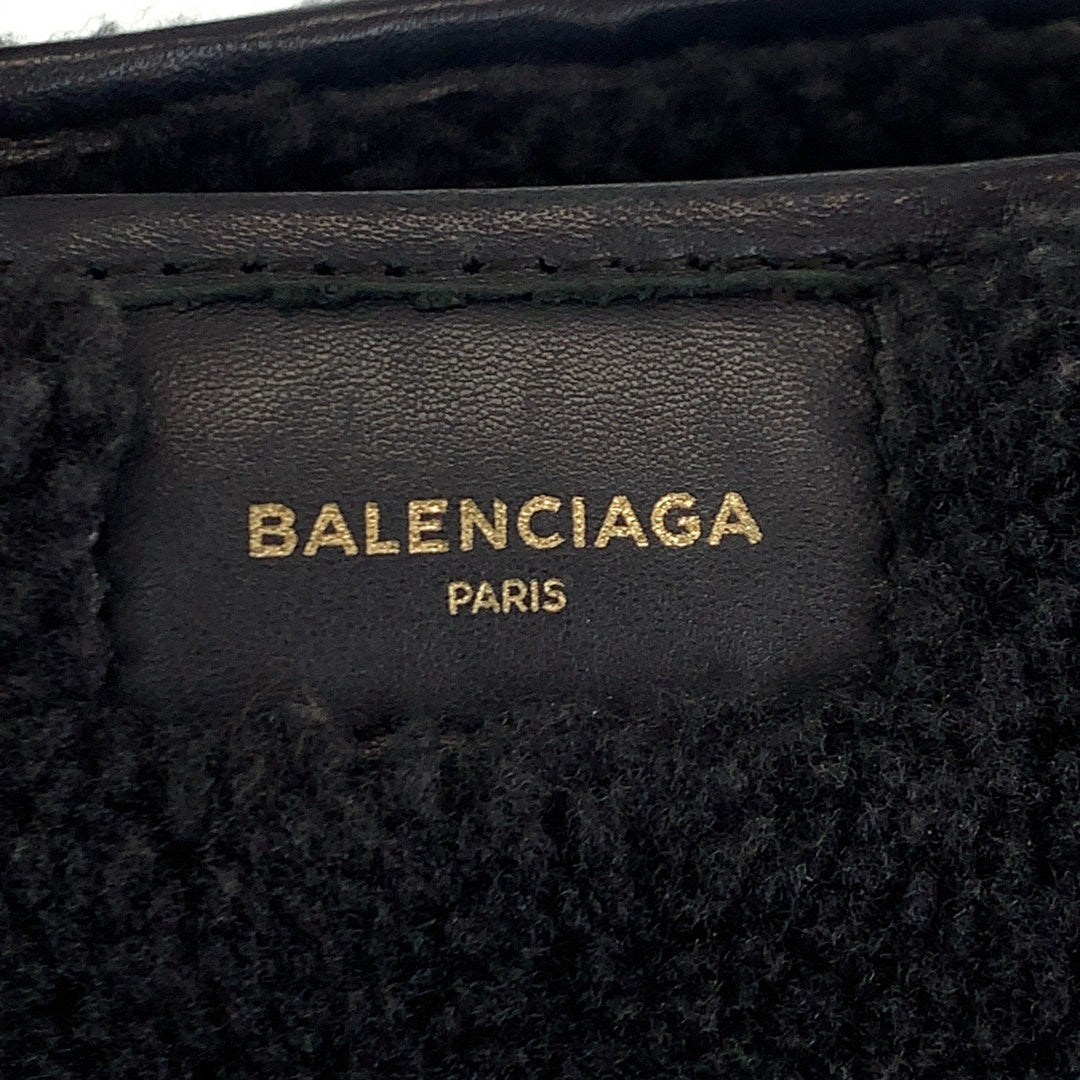 BALENCIAGA Tote Bag 452458 Leather, Mouton Black Silver Metal 2way Tote Bag Handbag Shoulder Bag Unisex Bazaar shopper Women Used Authentic