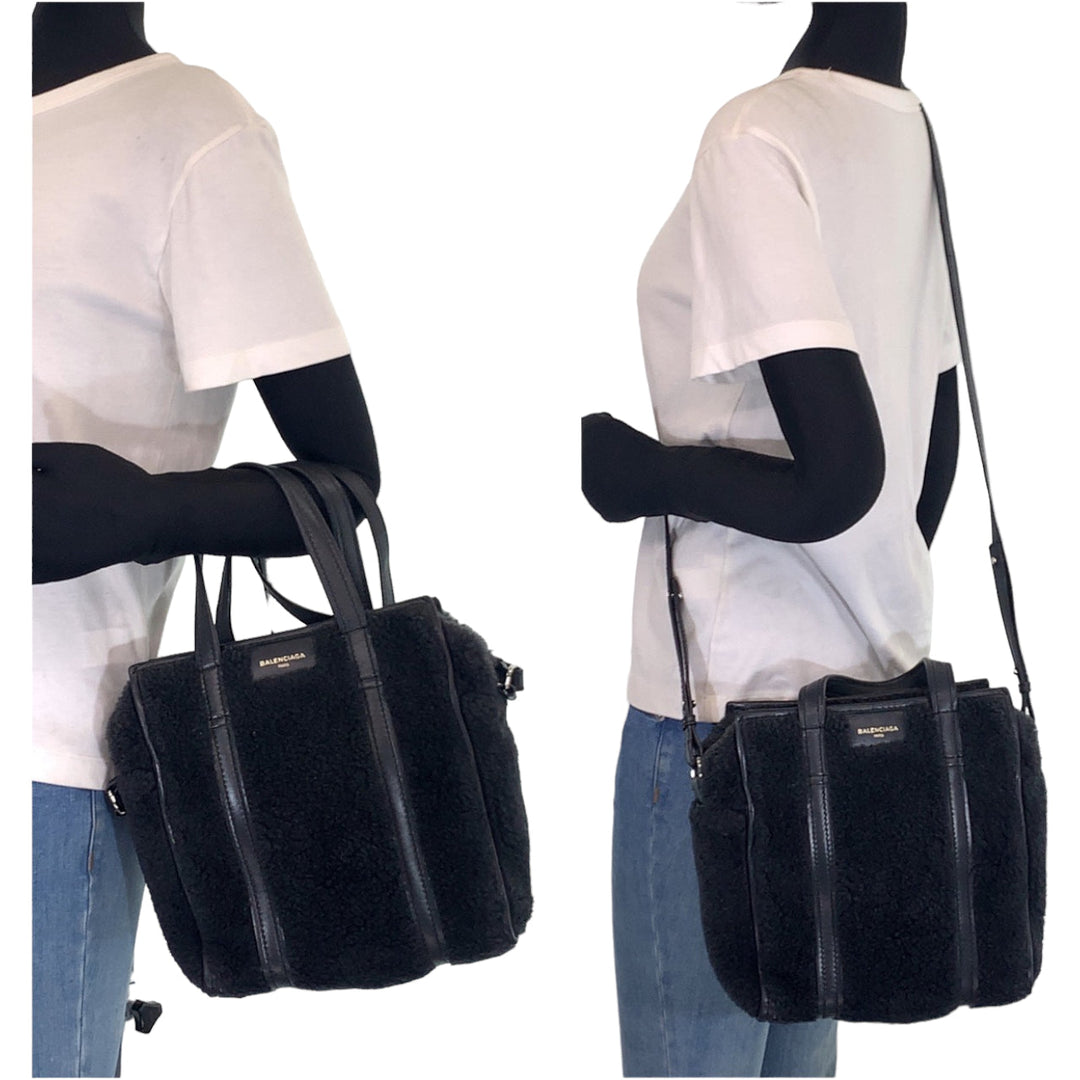 BALENCIAGA Tote Bag 452458 Leather, Mouton Black Silver Metal 2way Tote Bag Handbag Shoulder Bag Unisex Bazaar shopper Women Used Authentic