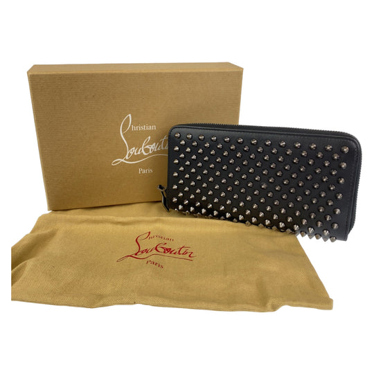 Christian Louboutin Long Wallet Purse leather black Zip Around Long Wallet Purse Panettone Spike studs mens Used Authentic