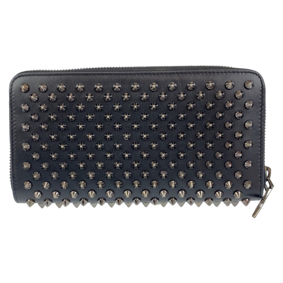 Christian Louboutin Long Wallet Purse leather black Zip Around Long Wallet Purse Panettone Spike studs mens Used Authentic