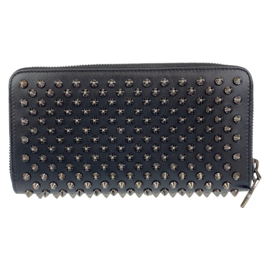 Christian Louboutin Long Wallet Purse leather black Zip Around Long Wallet Purse Panettone Spike studs mens Used Authentic