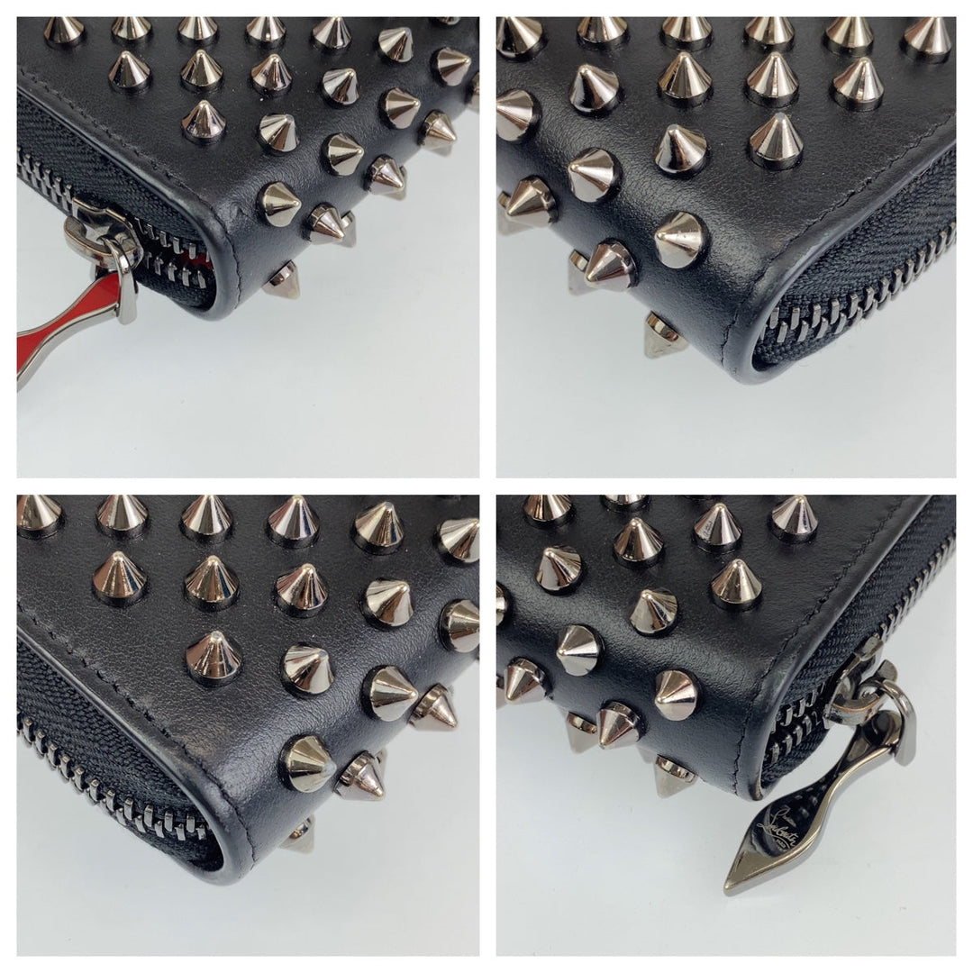 Christian Louboutin Long Wallet Purse leather black Zip Around Long Wallet Purse Panettone Spike studs mens Used Authentic