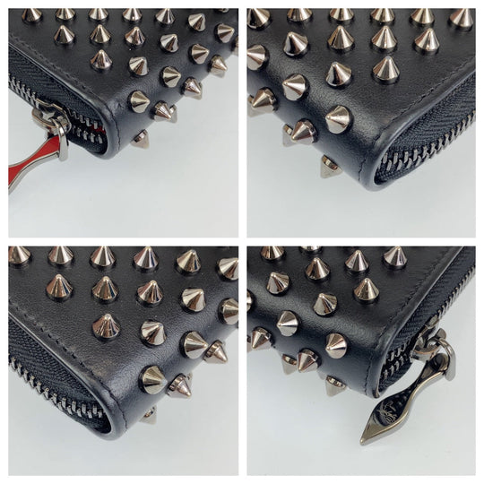 Christian Louboutin Long Wallet Purse leather black Zip Around Long Wallet Purse Panettone Spike studs mens Used Authentic