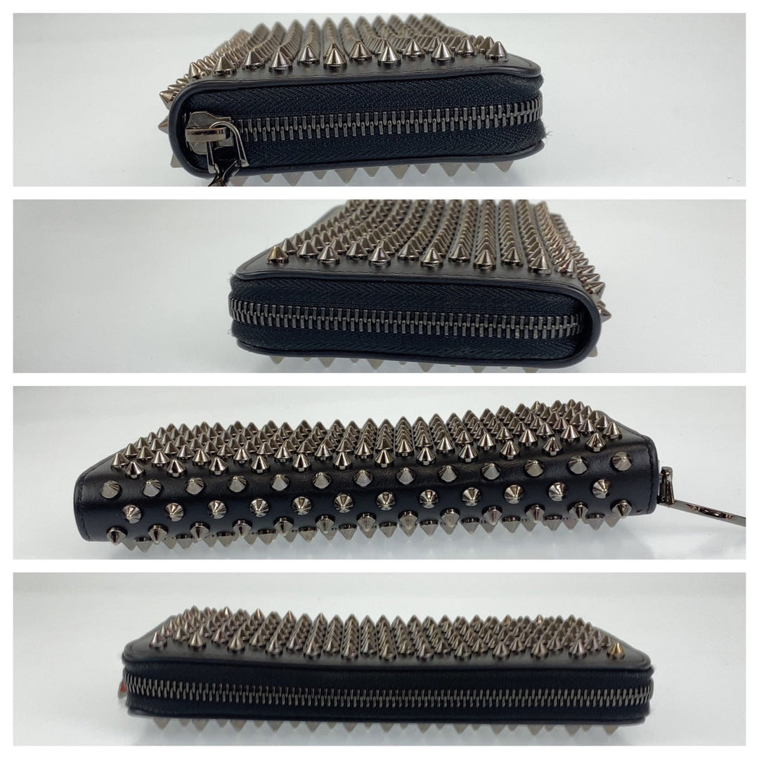 Christian Louboutin Long Wallet Purse leather black Zip Around Long Wallet Purse Panettone Spike studs mens Used Authentic