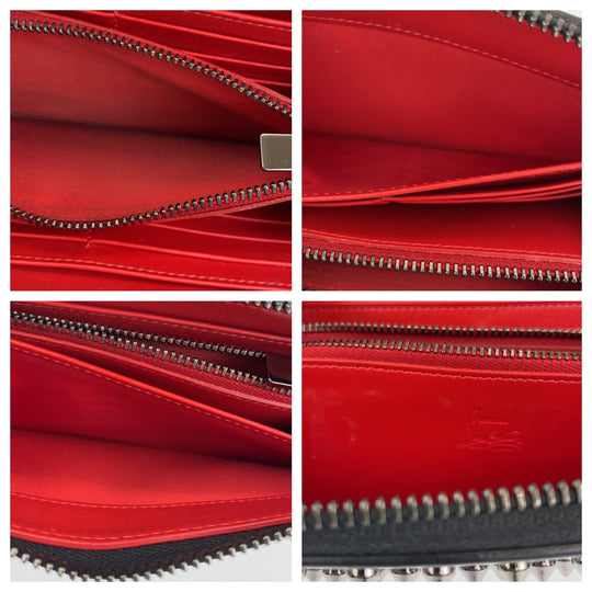 Christian Louboutin Long Wallet Purse leather black Zip Around Long Wallet Purse Panettone Spike studs mens Used Authentic