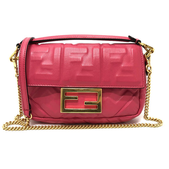 FENDI Shoulder Bag 8BS017 lambskin pink FF baguette small
