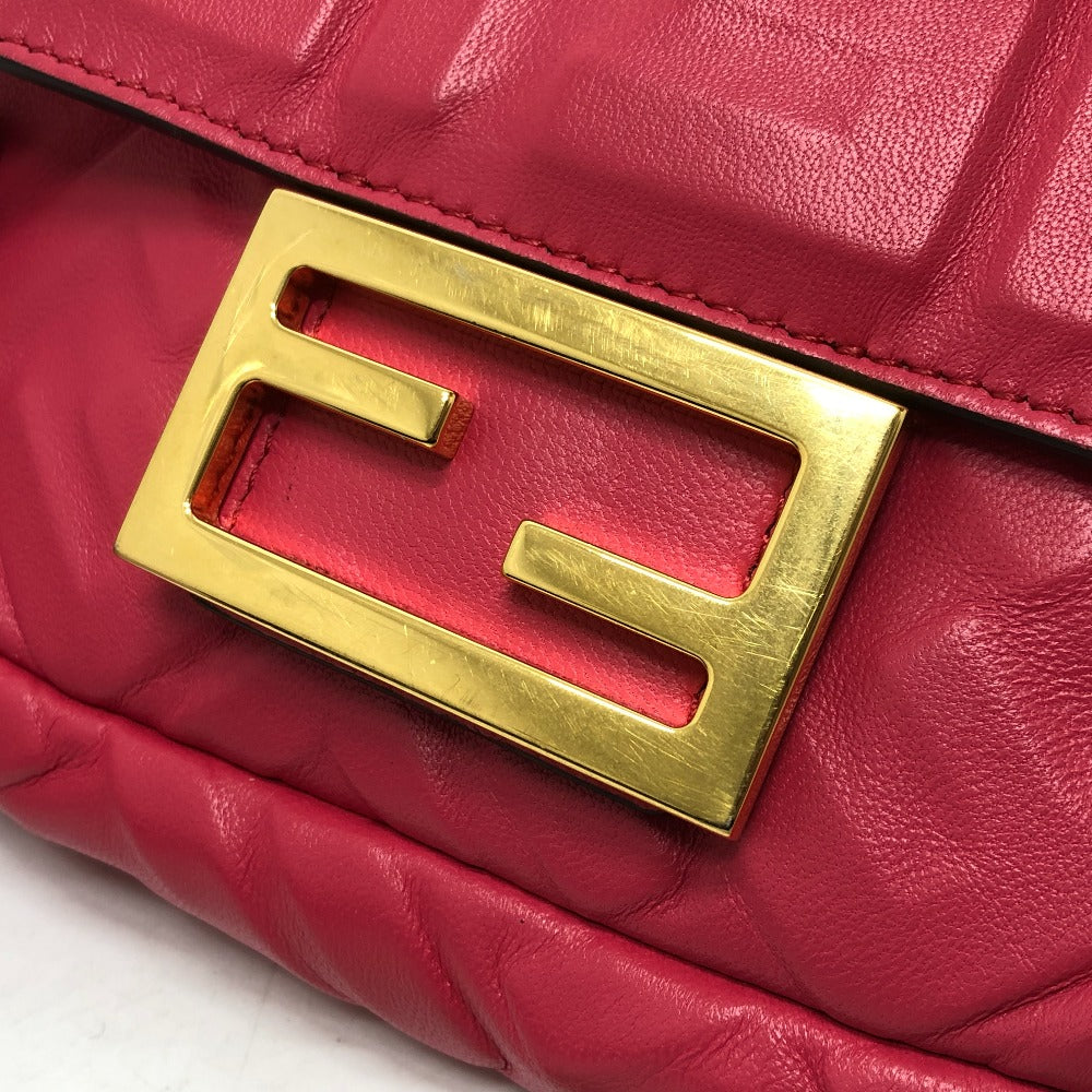 FENDI Shoulder Bag 8BS017 lambskin pink FF baguette small