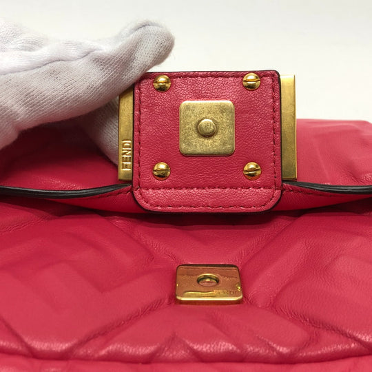 FENDI Shoulder Bag 8BS017 lambskin pink FF baguette small
