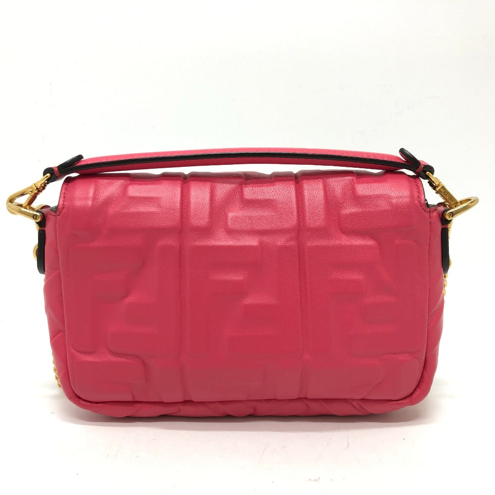 FENDI Shoulder Bag 8BS017 lambskin pink FF baguette small
