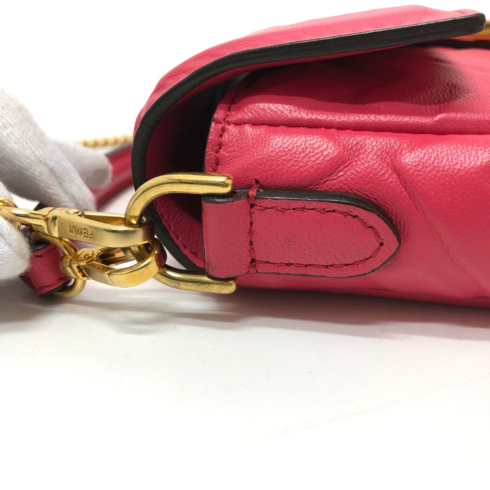 FENDI Shoulder Bag 8BS017 lambskin pink FF baguette small