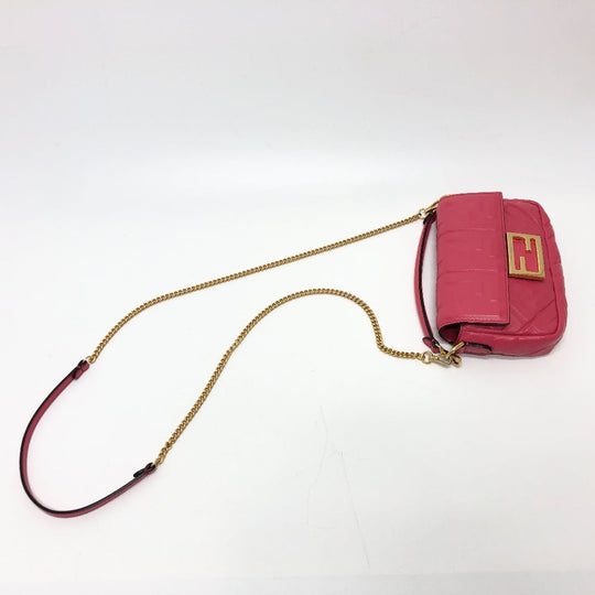 FENDI Shoulder Bag 8BS017 lambskin pink FF baguette small