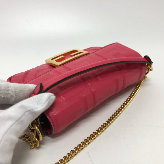 FENDI Shoulder Bag 8BS017 lambskin pink FF baguette small