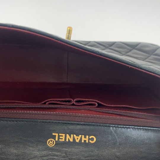 CHANEL Shoulder Bag lambskin Black GoldMetal Crossbody ChainShoulder Bag Pochette Matrasse COCO Mark Turnlock Single Flap Women Used Authentic