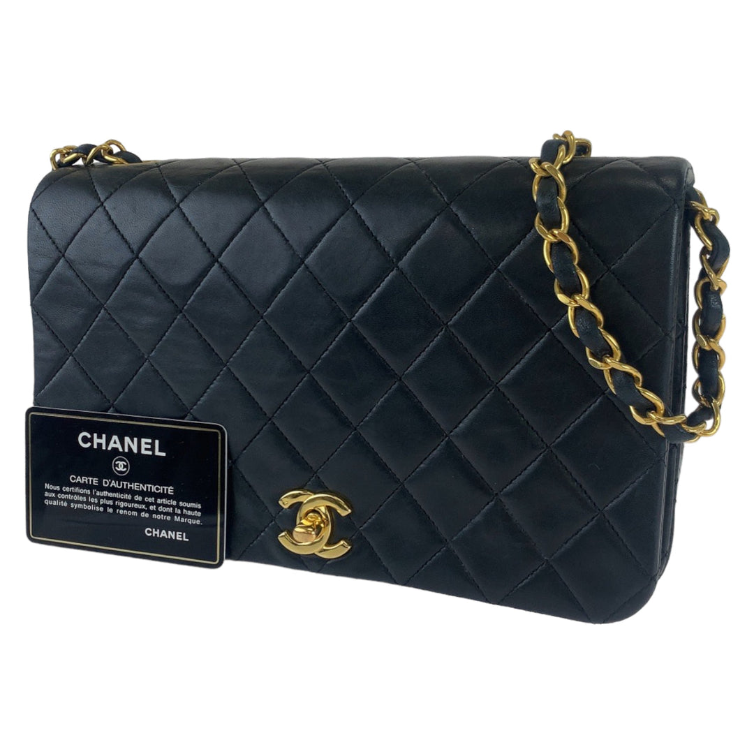 CHANEL Shoulder Bag lambskin Black GoldMetal Crossbody ChainShoulder Bag Pochette Matrasse COCO Mark Turnlock Single Flap Women Used Authentic