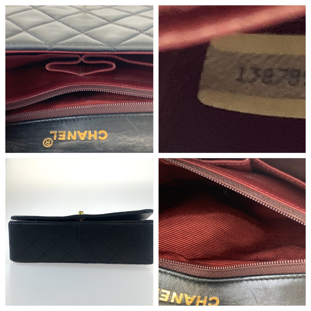 CHANEL Shoulder Bag lambskin Black GoldMetal Crossbody ChainShoulder Bag Pochette Matrasse COCO Mark Turnlock Single Flap Women Used Authentic