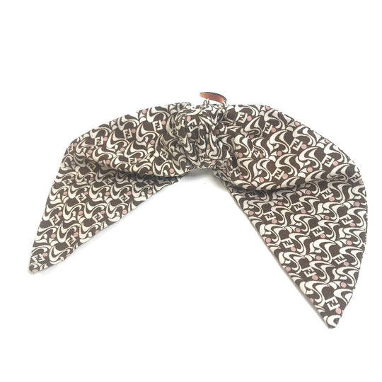 FENDI Valletta silk Brown x white Silk logo Women Used Authentic