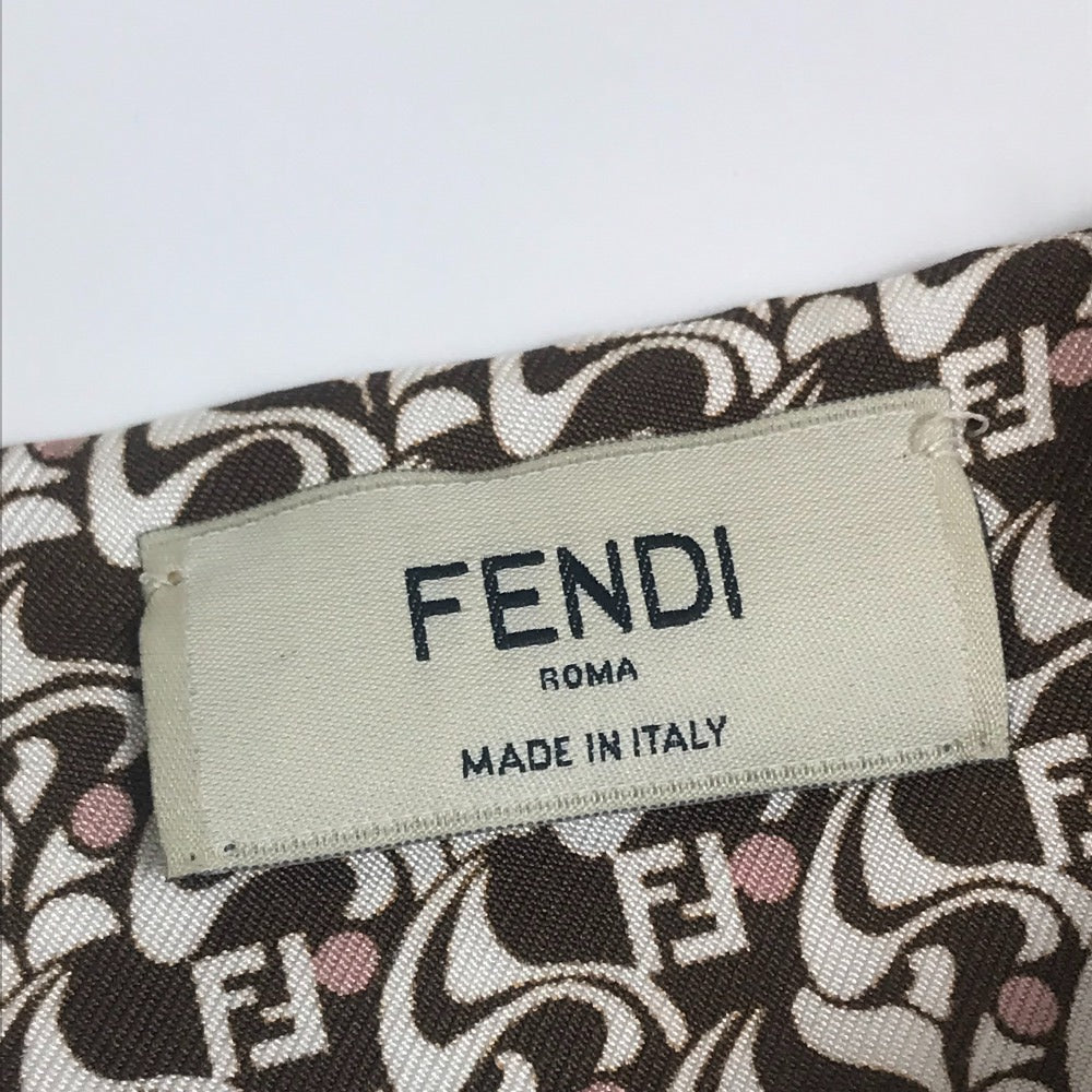 FENDI Valletta silk Brown x white Silk logo Women Used Authentic