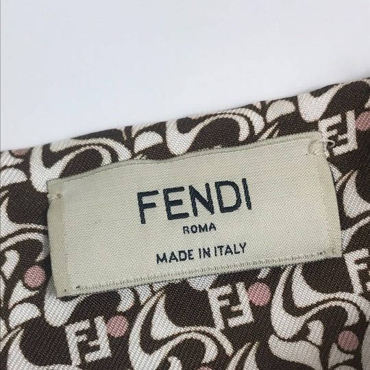 FENDI Valletta silk Brown x white Silk logo Women Used Authentic