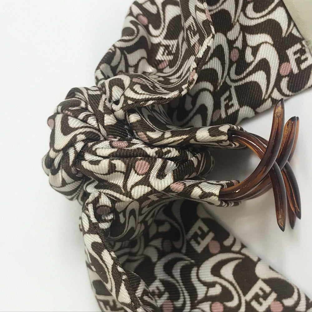 FENDI Valletta silk Brown x white Silk logo Women Used Authentic