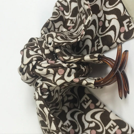 FENDI Valletta silk Brown x white Silk logo Women Used Authentic