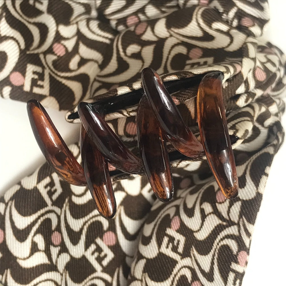 FENDI Valletta silk Brown x white Silk logo Women Used Authentic