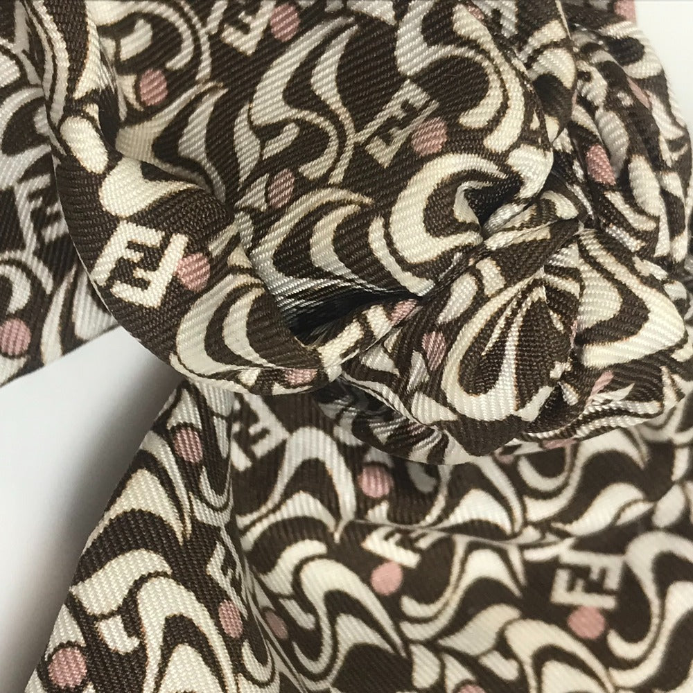 FENDI Valletta silk Brown x white Silk logo Women Used Authentic