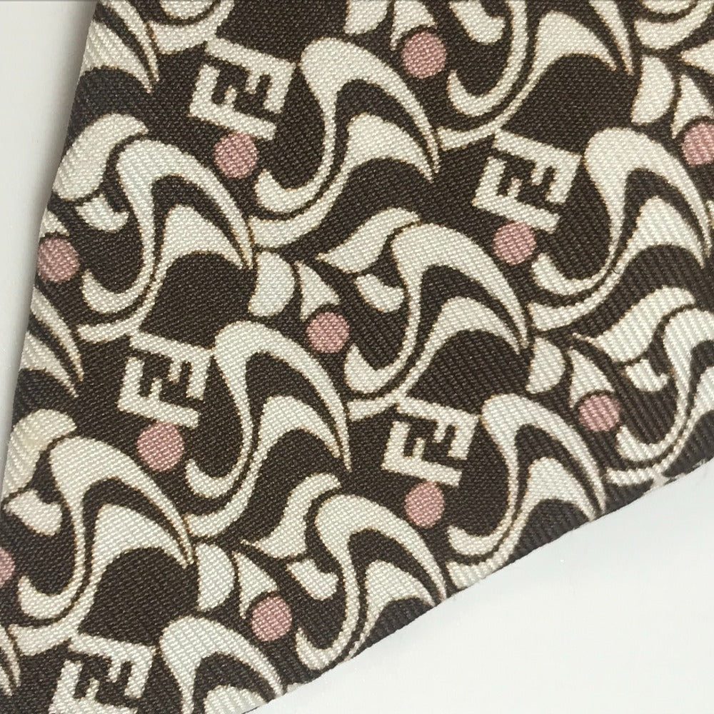 FENDI Valletta silk Brown x white Silk logo Women Used Authentic